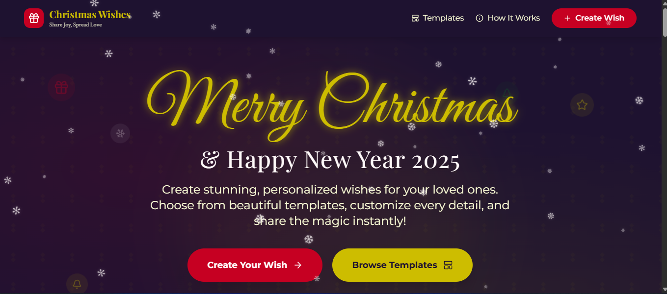 Christmas and New Year Wishes Platform - custom holiday greeting card generator with admin panel